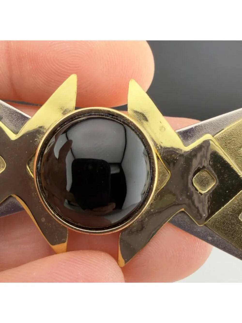 Vintage Modernist Geometric Brooch Black Cabochon Gold and Silver Tone Statement